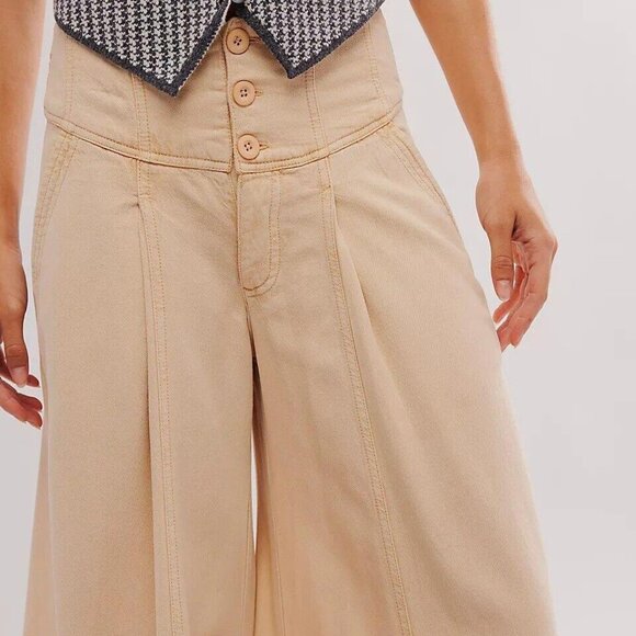 Free People Cream Wide Leg Pants - Picture 4 of 11